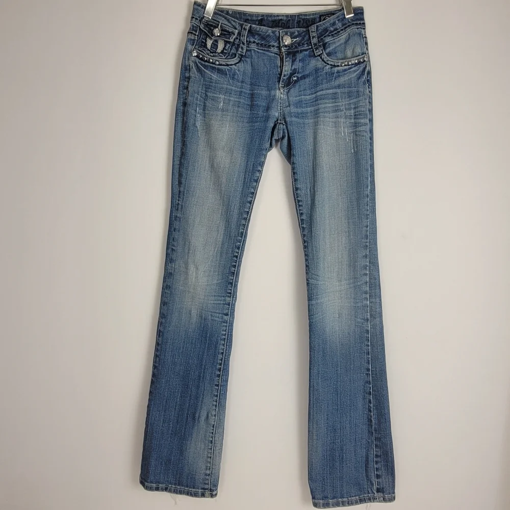 La Idol Jeans Angel Wing Embroidered Rhinestone Bling Size 3